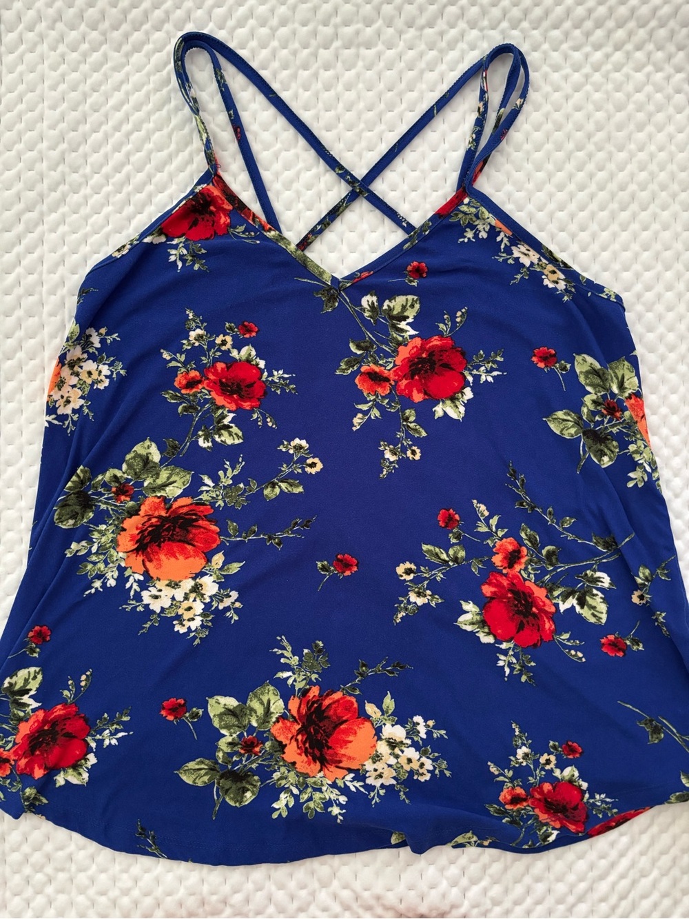 Papermoon Red & Blue Floral Spaghetti Strap Tank Top Size Medium